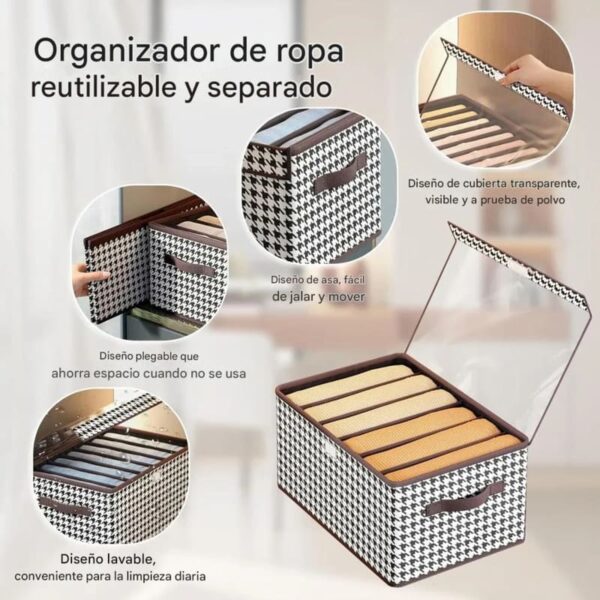 Canasto Organizador de Ropa Placar con Tapa de Tela – Diseño Pata de Gallo - Image 5
