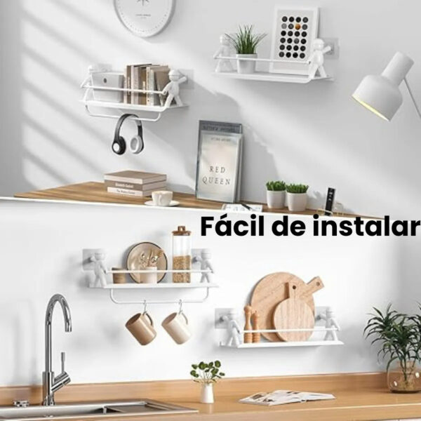 Estante De Pared Repisa Metálica Adhesiva Para Baño Cocina Blanco - Image 3