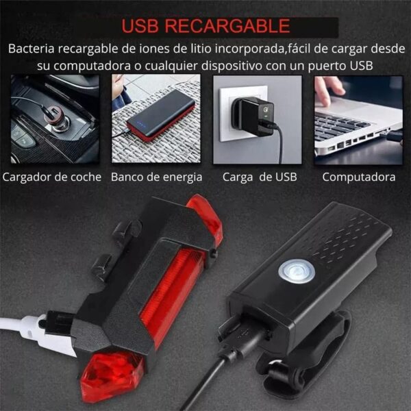 Kit Luces LED Bicicleta USB Delantera y Trasera | Impermeable y Recargable - Image 4
