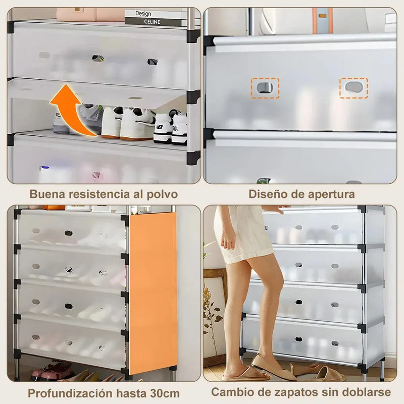 Organizador de Zapatos Antipolvo 4 Niveles Blanco | Compacto, Espacioso y Funcional - Image 5