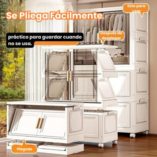 Organizador de Ropa Armario Plegable con Ruedas y Puertas Blanco | Práctico y Moderno - Image 6