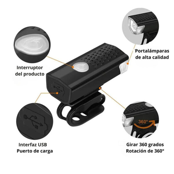 Kit Luces LED Bicicleta USB Delantera y Trasera | Impermeable y Recargable - Image 7