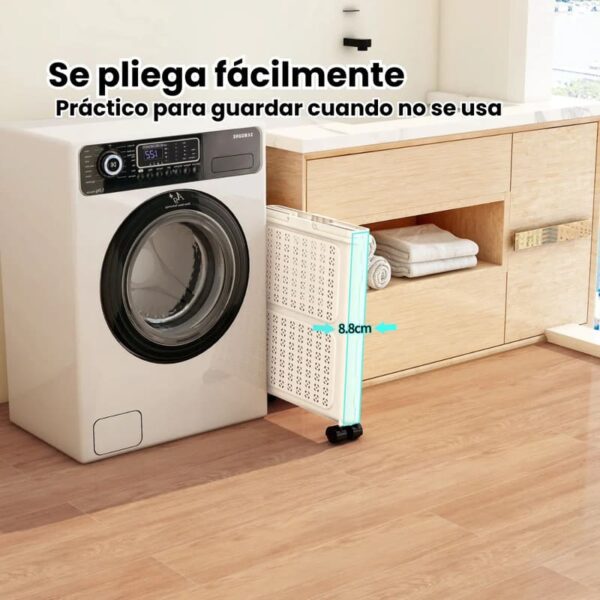 Cesto de Ropa Sucia Plegable con Ruedas y Manijas – Plástico Crema - Image 7