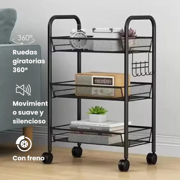Carrito Organizador Multiuso con Estantes y Ruedas Negro| Cocina, Baño y Habitaciones - Image 9