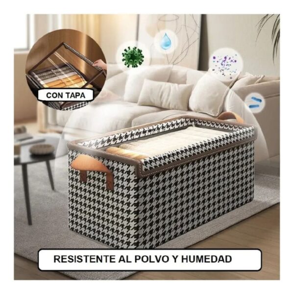 Canasto Organizador de Ropa Placar con Tapa de Tela – Diseño Pata de Gallo - Image 6