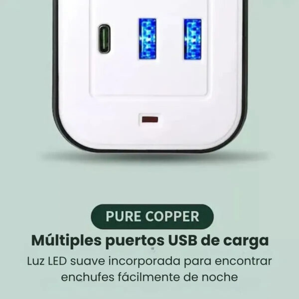 Alargue Prolongador 3 Tomas 220V 2 m + 2 USB + 1 Tipo-C Blanco - Image 4